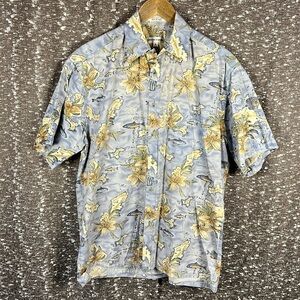 Pierre Cardin Hawaiian Tropical Fish Floral Casual Button-Down Shirt Size Medium